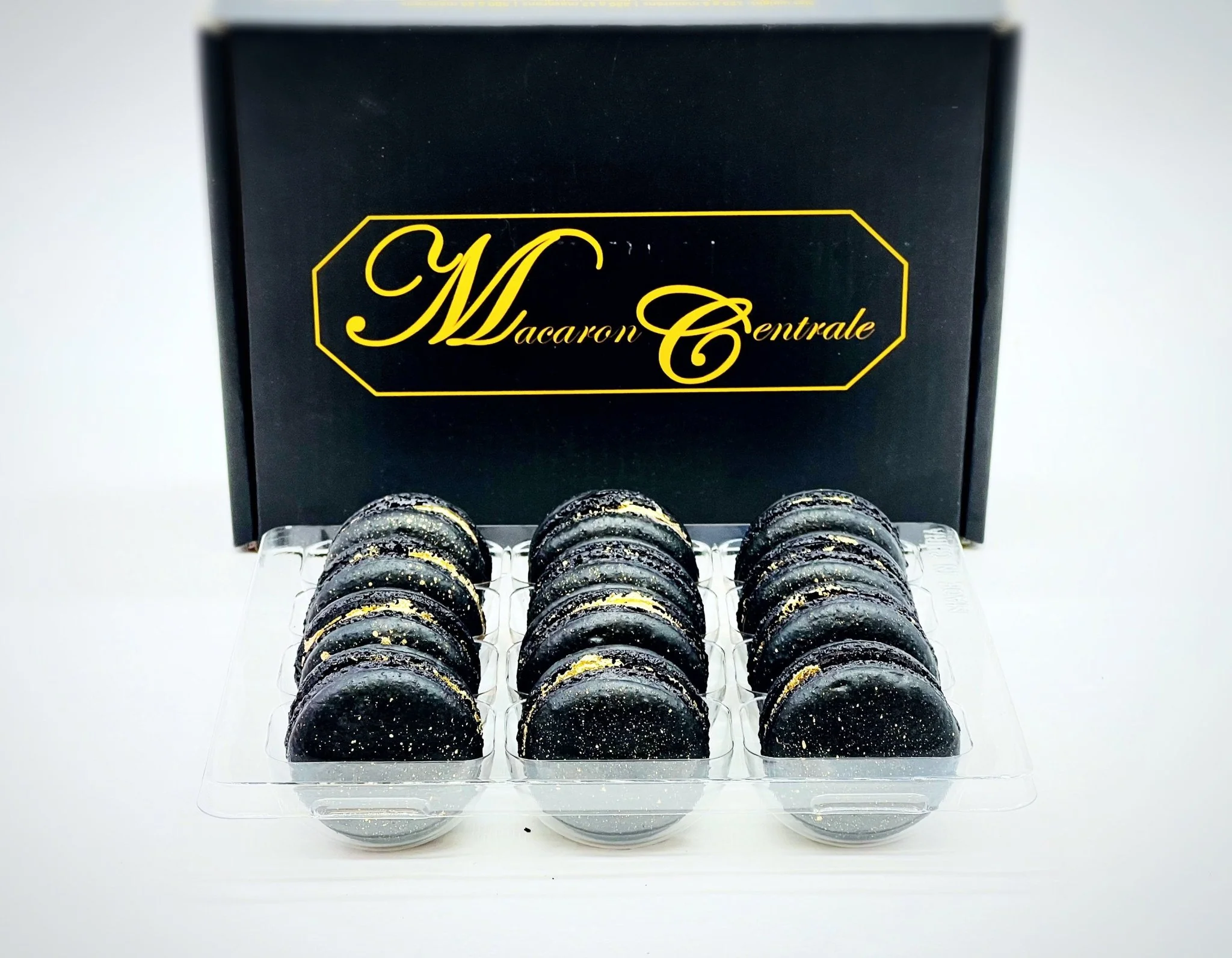 Luxe Mac | Black Macaron with Gold Splatter | Available in 6, 12 and 24 Pack - Image 3